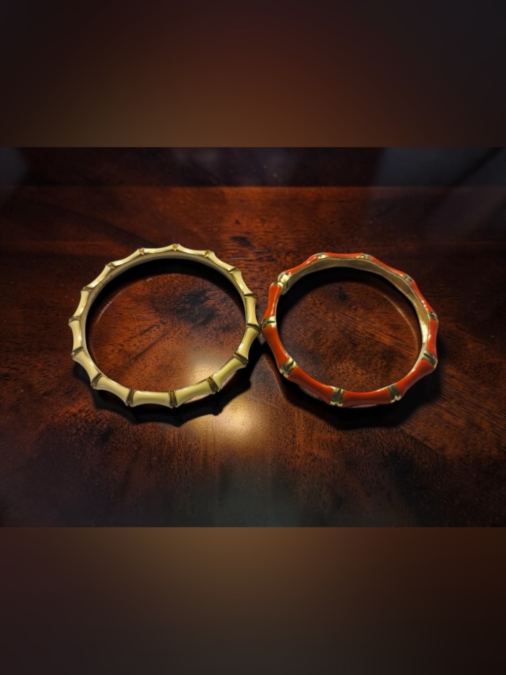 Cream and Orange Gold-tone Bamboo-Style Bangle Set - Women Jewelry